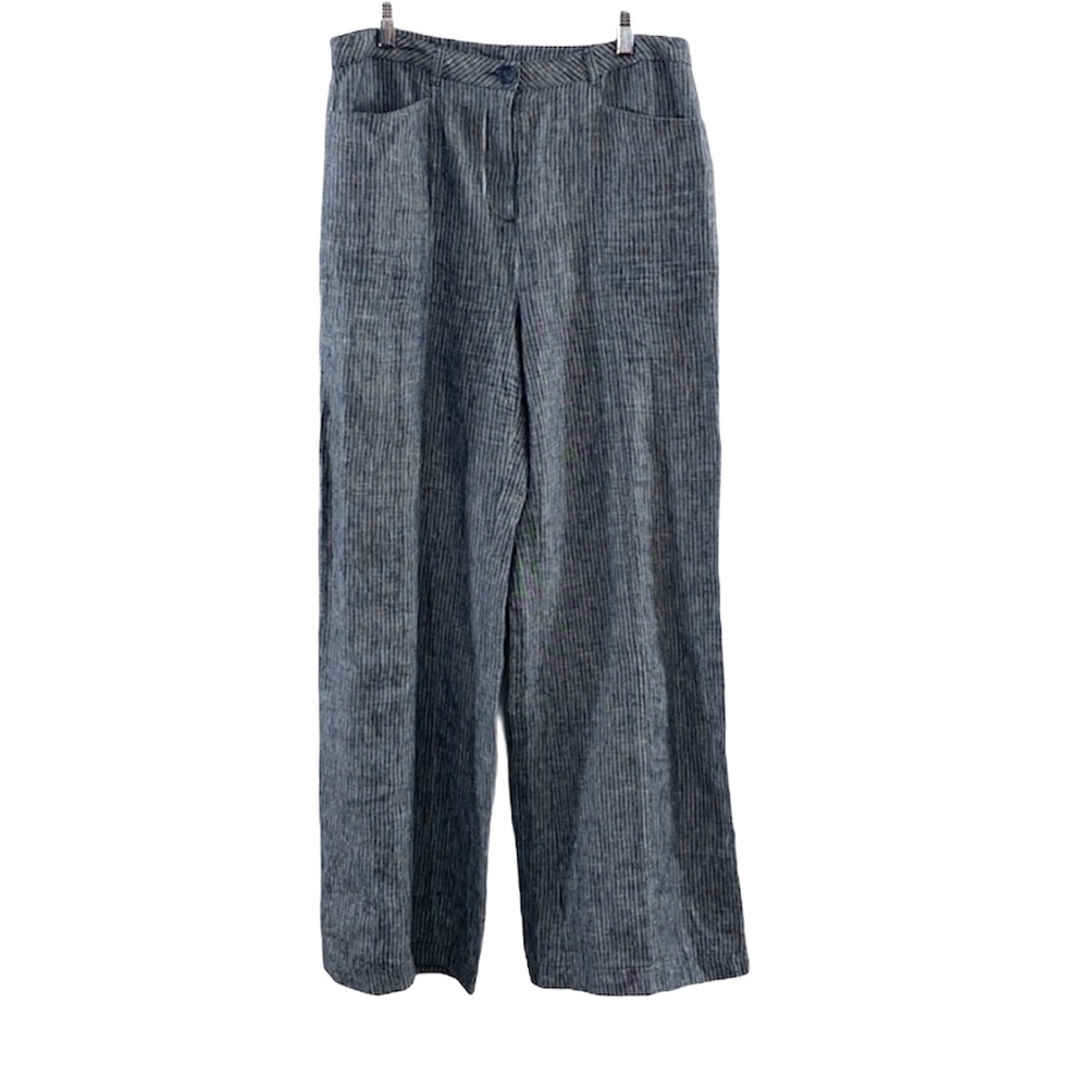 Sundance Gray White Striped Linen Wide Leg Pants